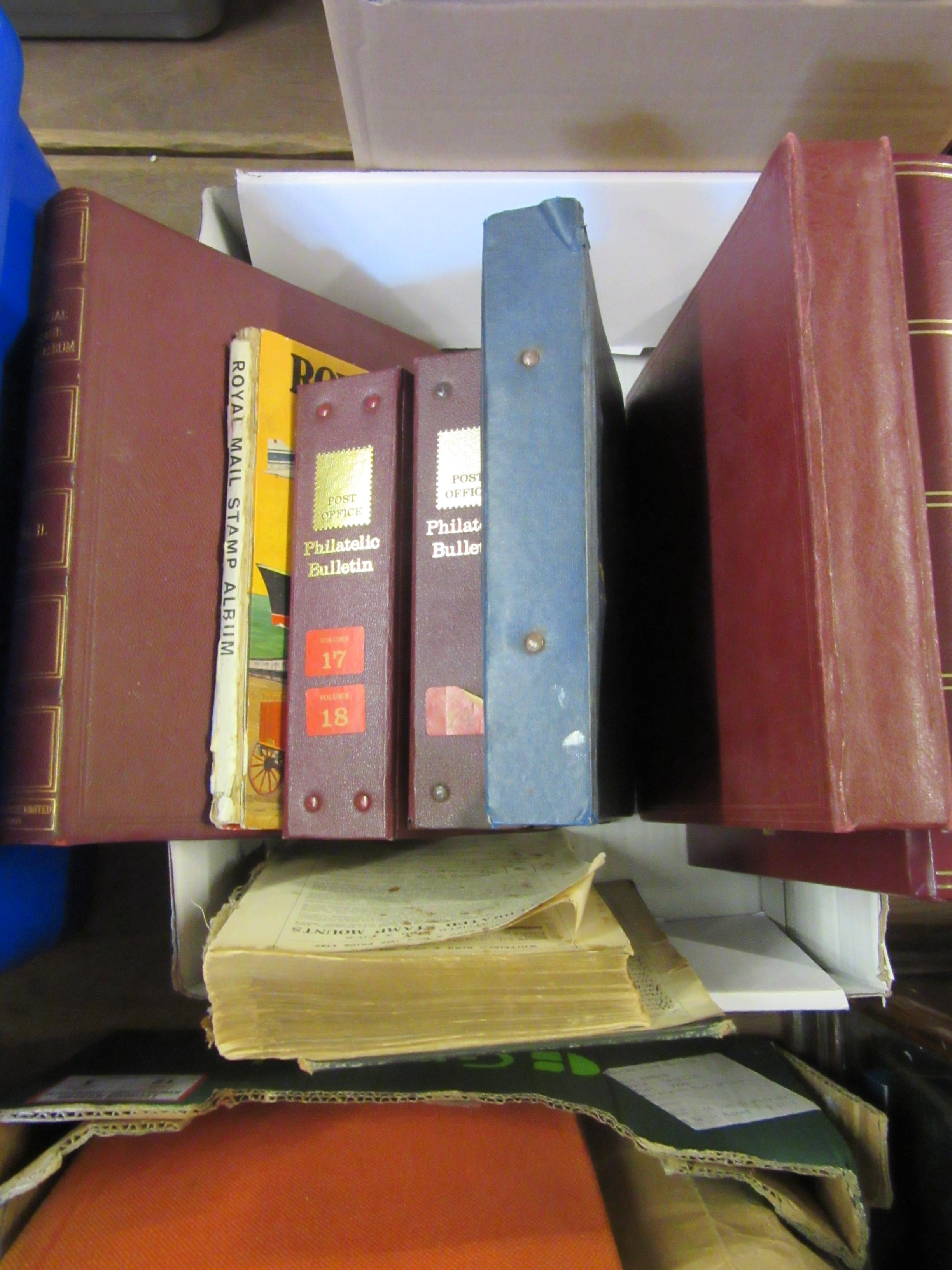 BOX OF STAMPS INCLUDING LEATHER BOUND IMPERIAL ALBUM Image