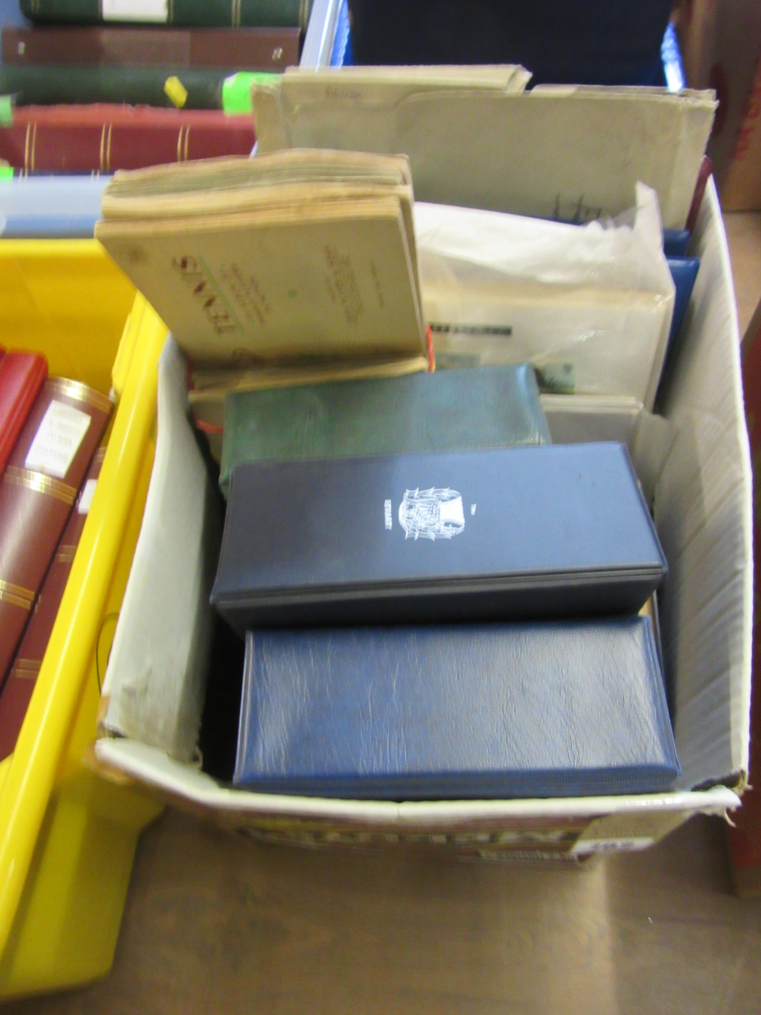 BOX OF FIRST DAY COVER, STAMPS AND CIGARETTE CARDS Image