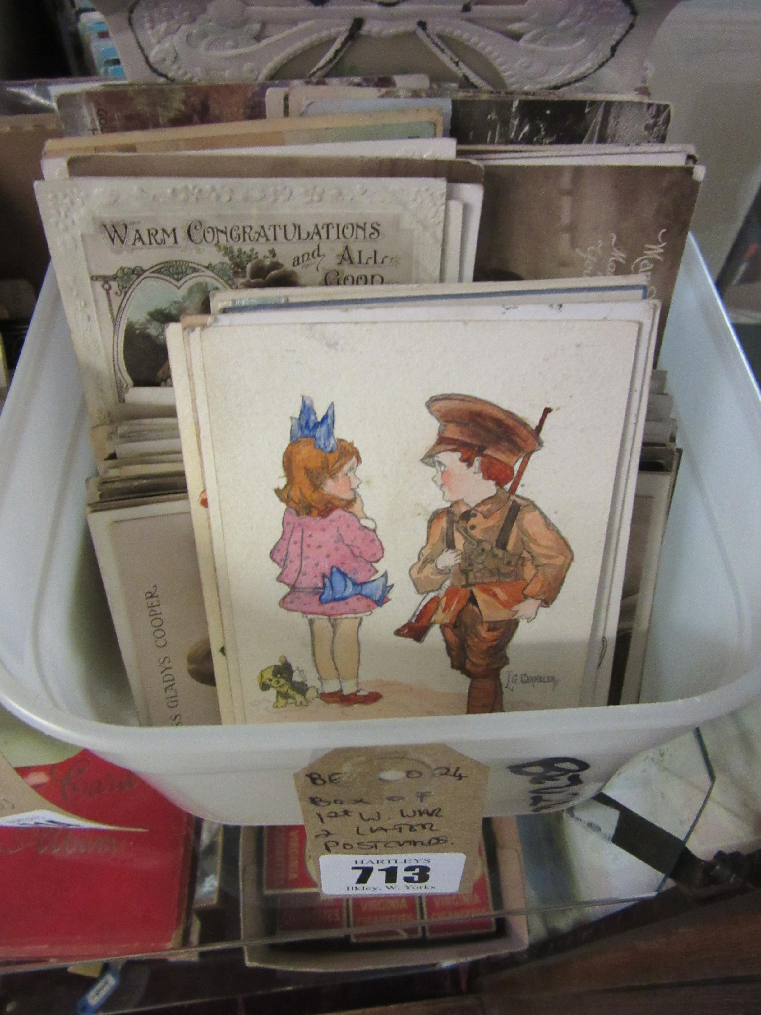 BOX OF WWI AND LATER POST CARDS Image