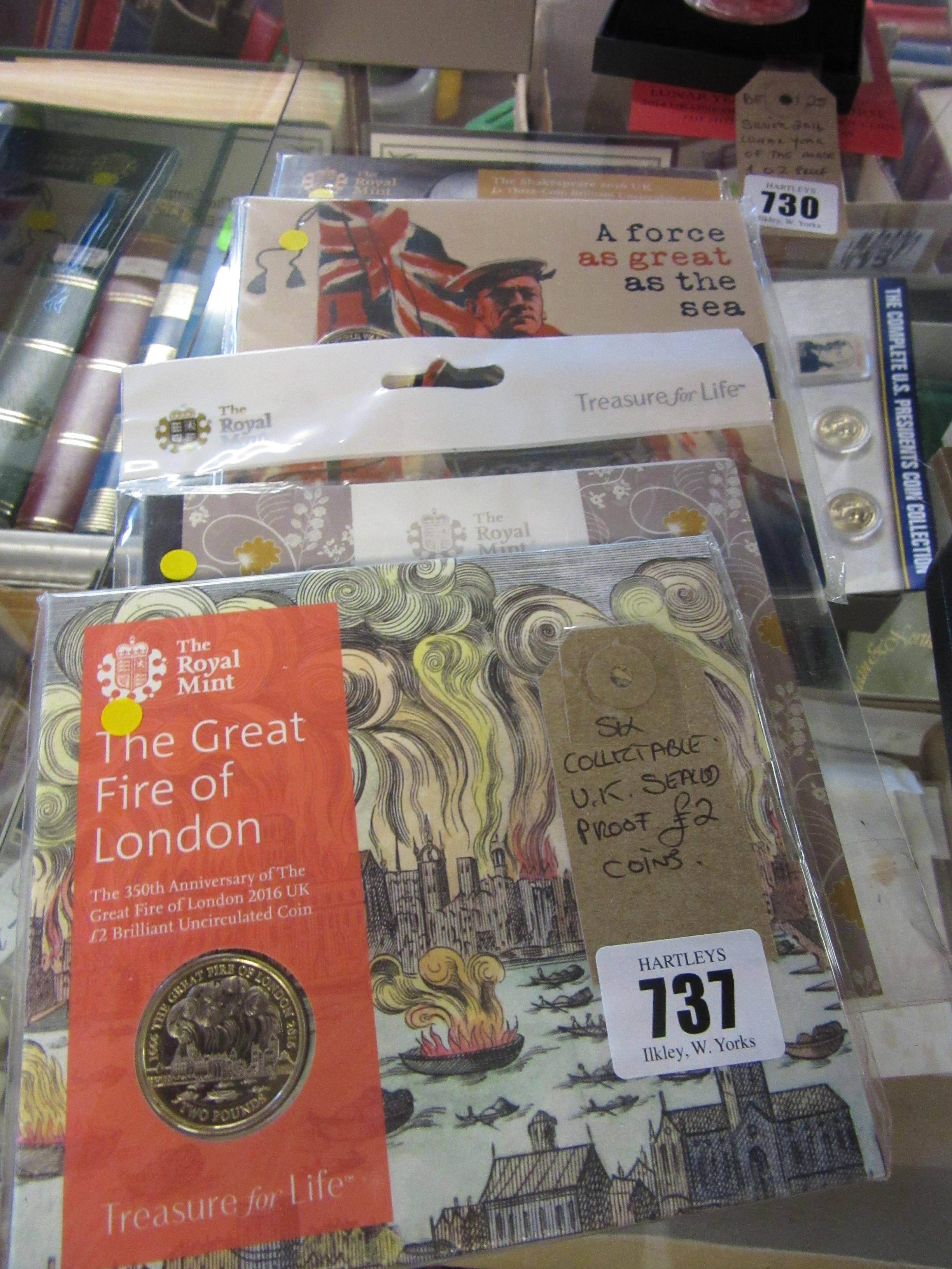 SIX COLLECTABLE UK SEALED PROOF TWO POUND COINS Image