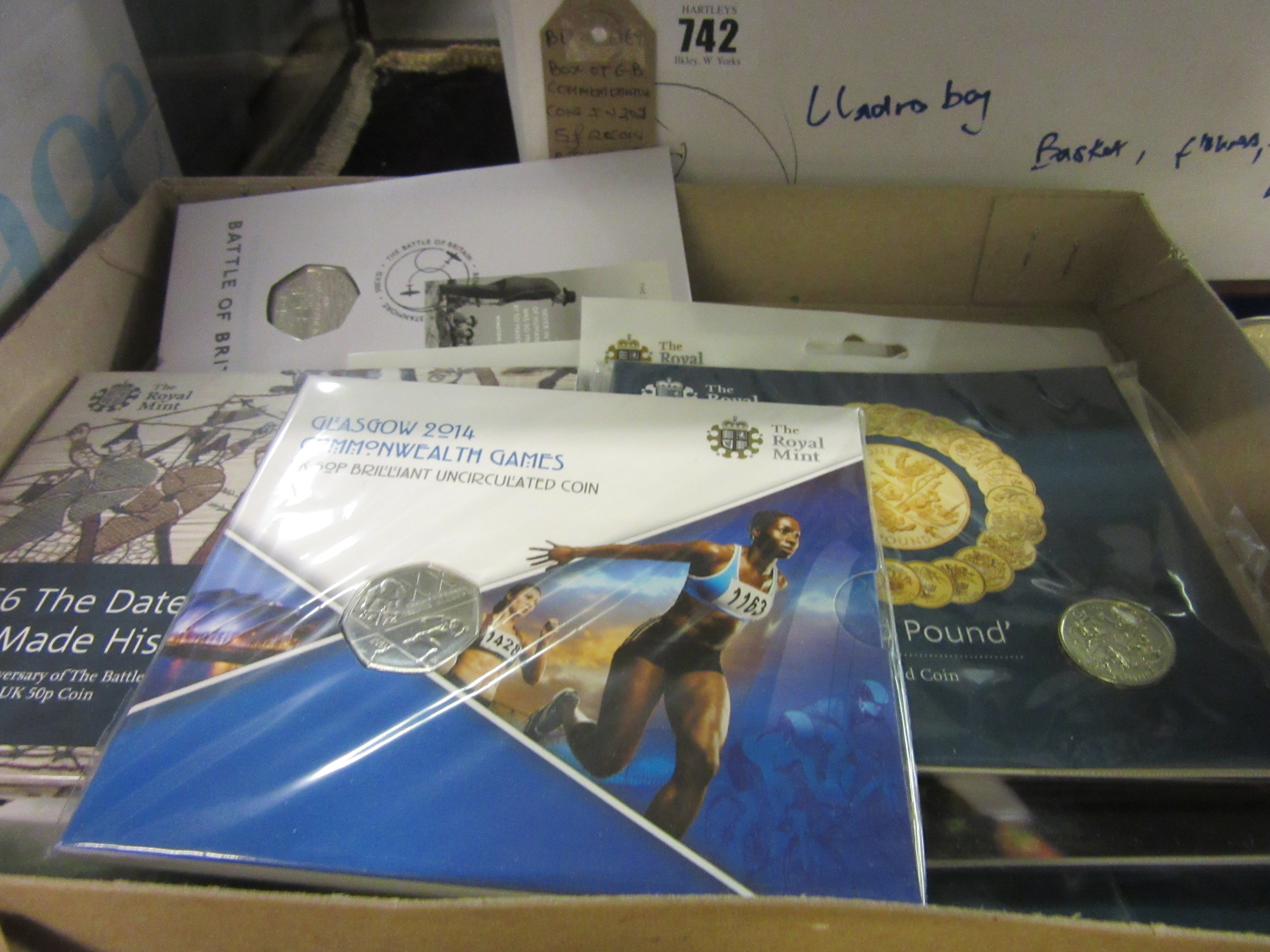 FIVE FIFTY PENCE COMMEMORATIVE UK AND THREE ONE POUND COINS Image