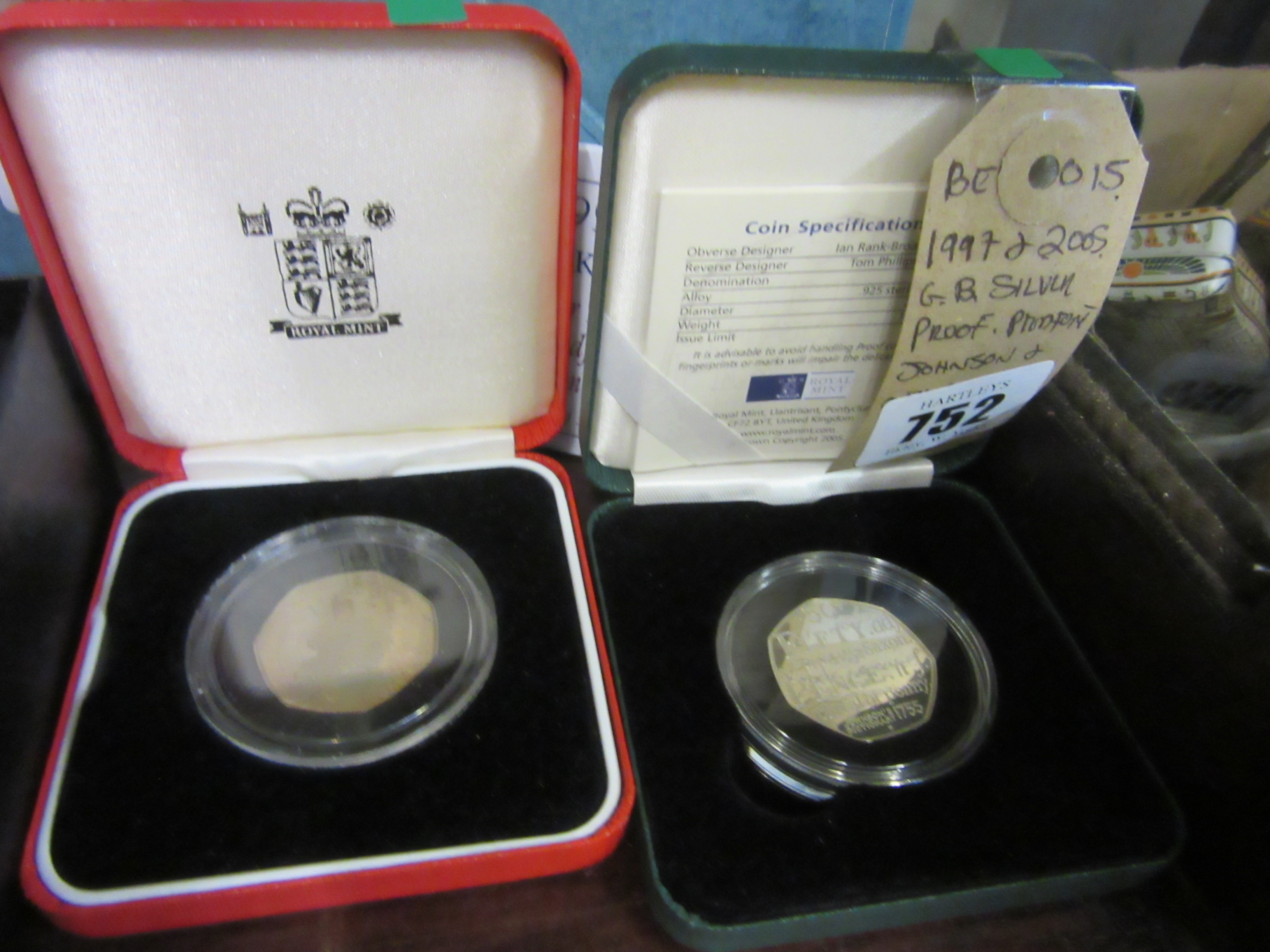 1997 AND 2005 GB SILVER PROOF JOHNSON AND OTHER FIFTY PENCE COINS Image
