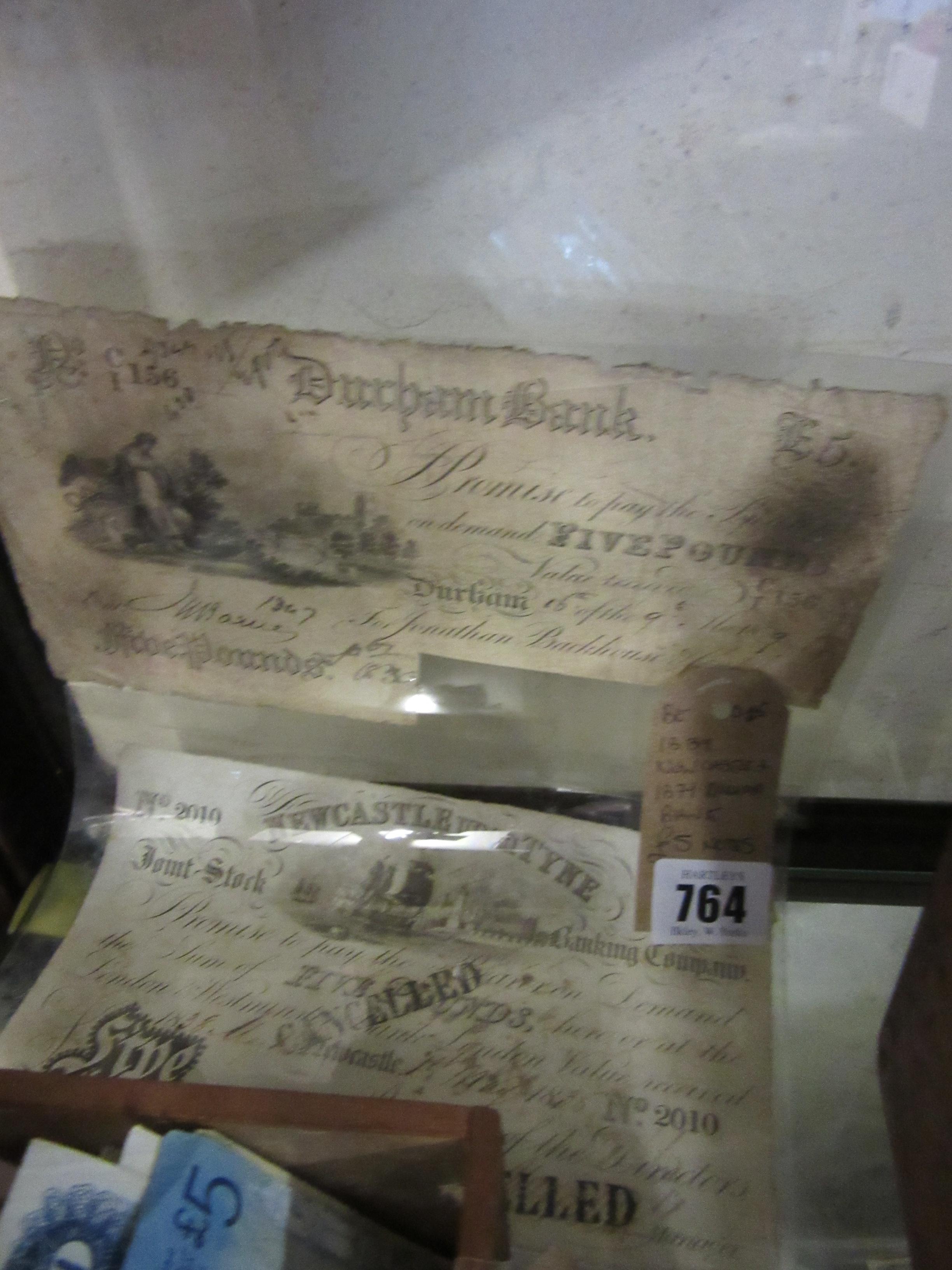 1839 NEWCASTLE AND 1879 DURHAM FIVE POUND BANK NOTES Image