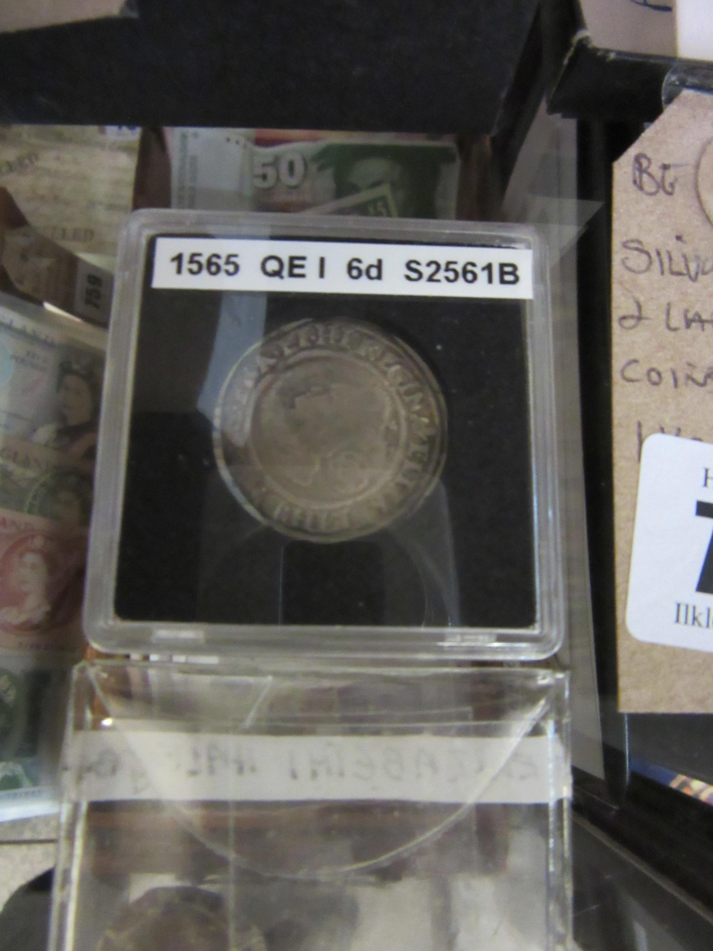 ELIZABETH I UK SILVER 1565 SIXPENCE AND HALF GROAT Image