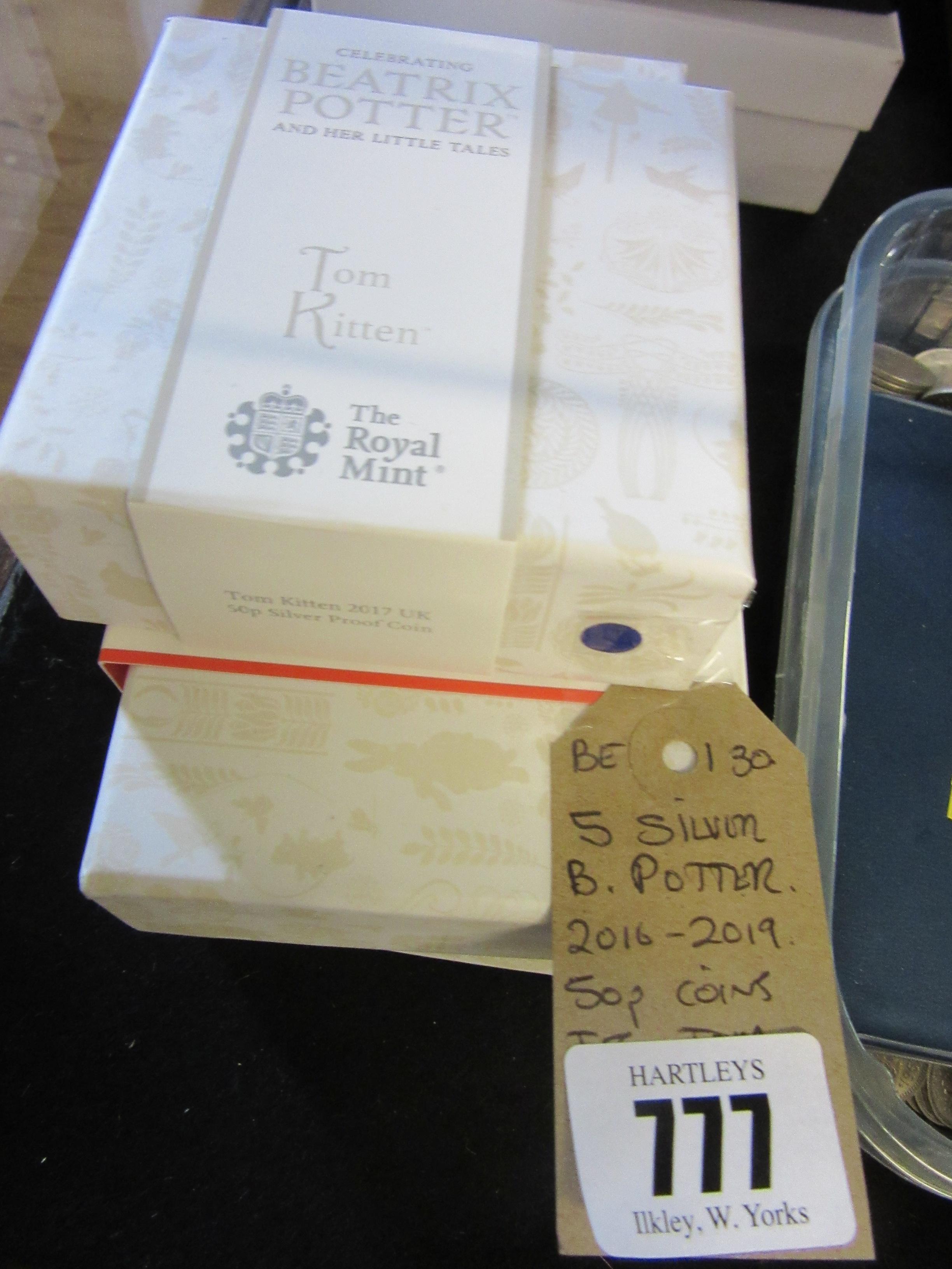 FIVE SILVER BEATRIX POTTER 2016-2019 FIFTY PENCE COINS INCLUDING TOM KITTEN Image