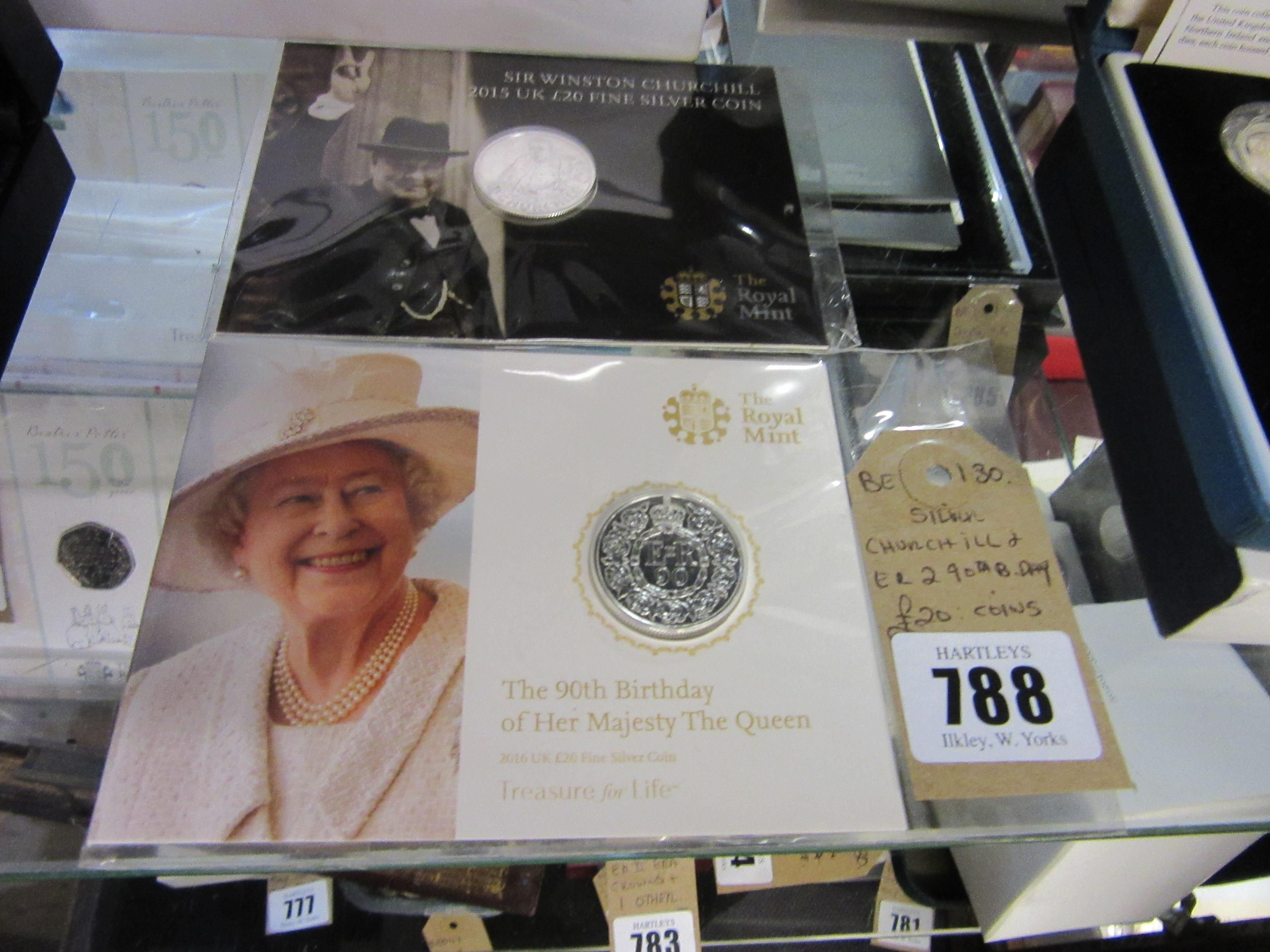 SILVER CHURCHILL AND ERII 90TH BIRTHDAY TWENTY POUND COINS Image