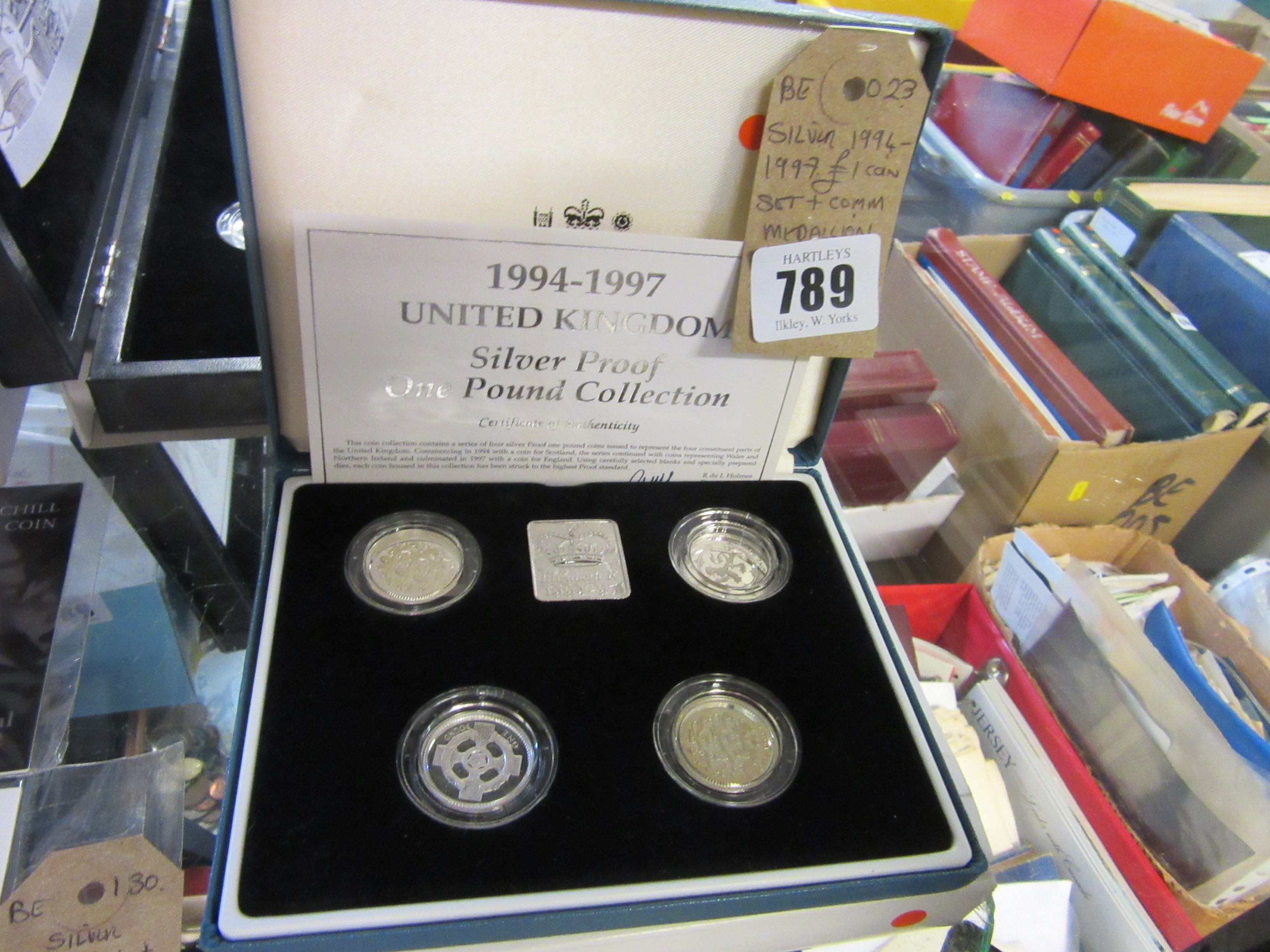 SILVER 1994-1997 ONE POUND COIN SET WITH COMMEMORATIVE MEDALLION Image