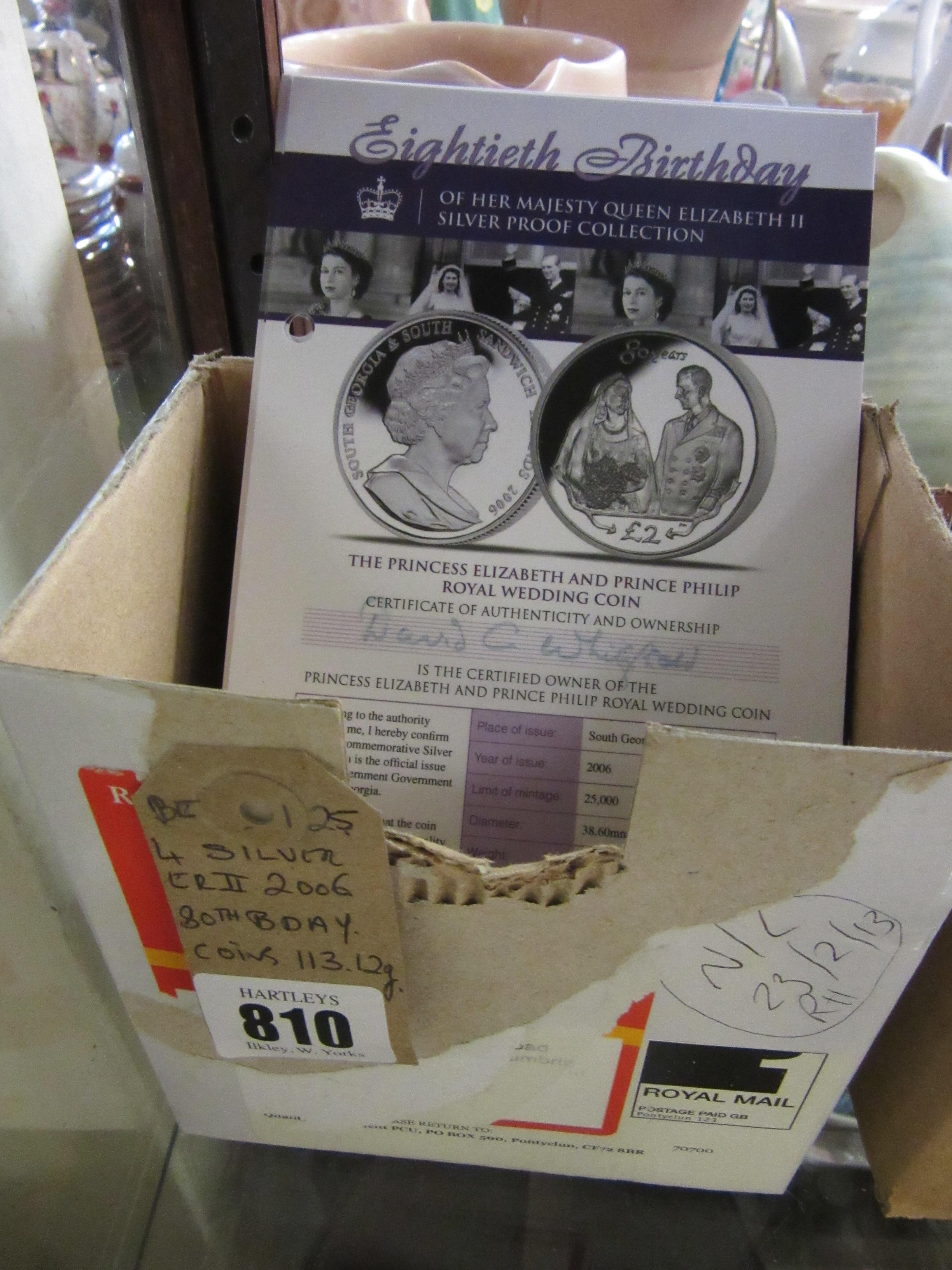 FOUR SILVER ERII 2006 80TH BIRTHDAY COINS 113.12G Image