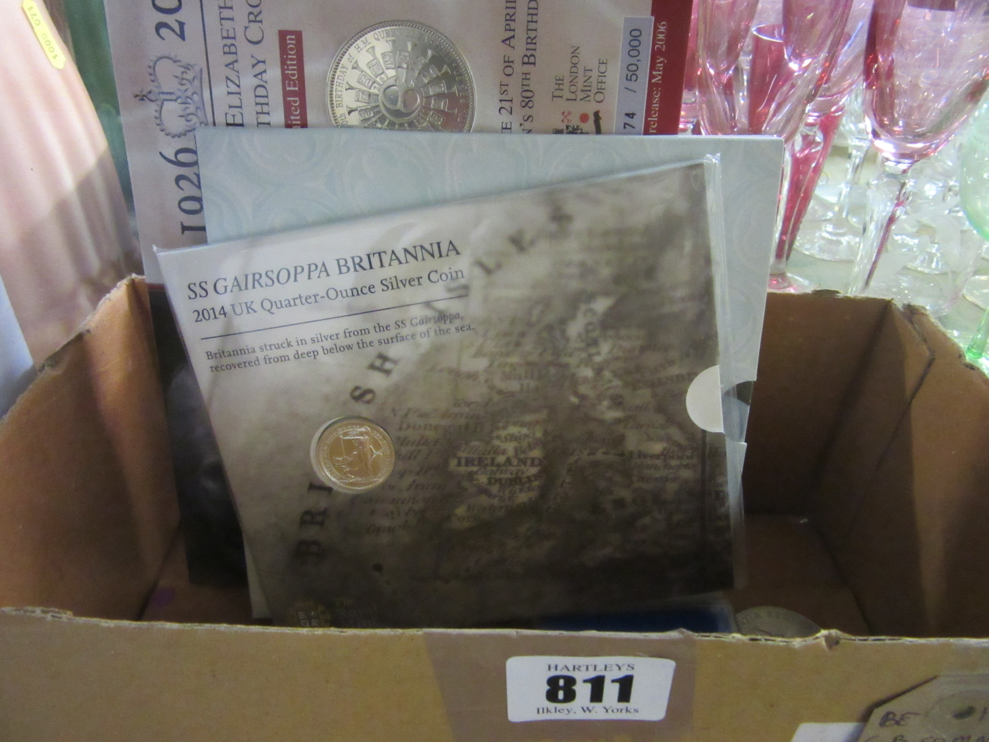 GB COMMEMORATIVE CROWNS INCLUDING SILVER QUARTER BRITANNIA AND FIVE POUND COINS Image