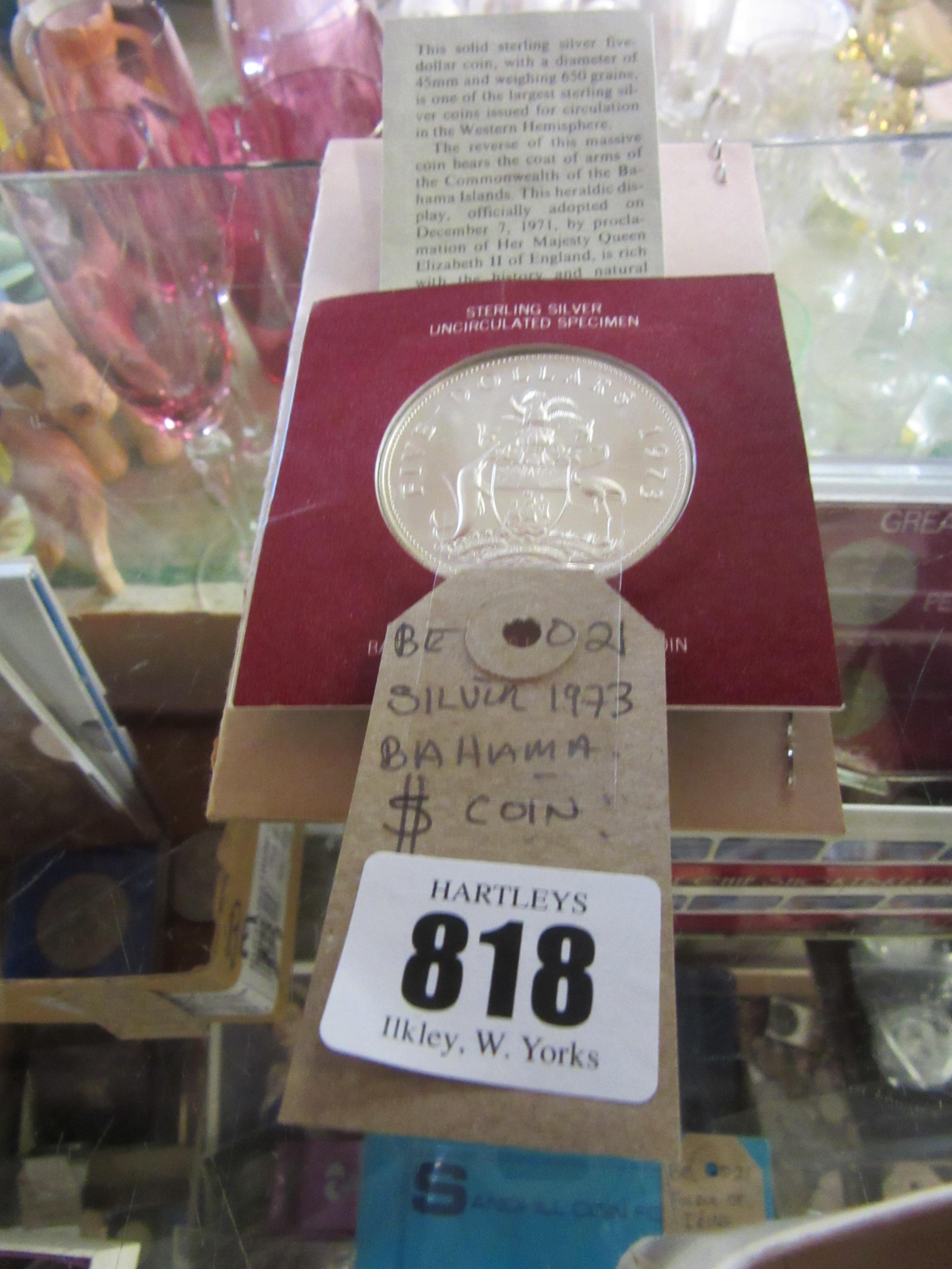 SILVER 1973 BAHAMA FIVE DOLLAR COIN Image