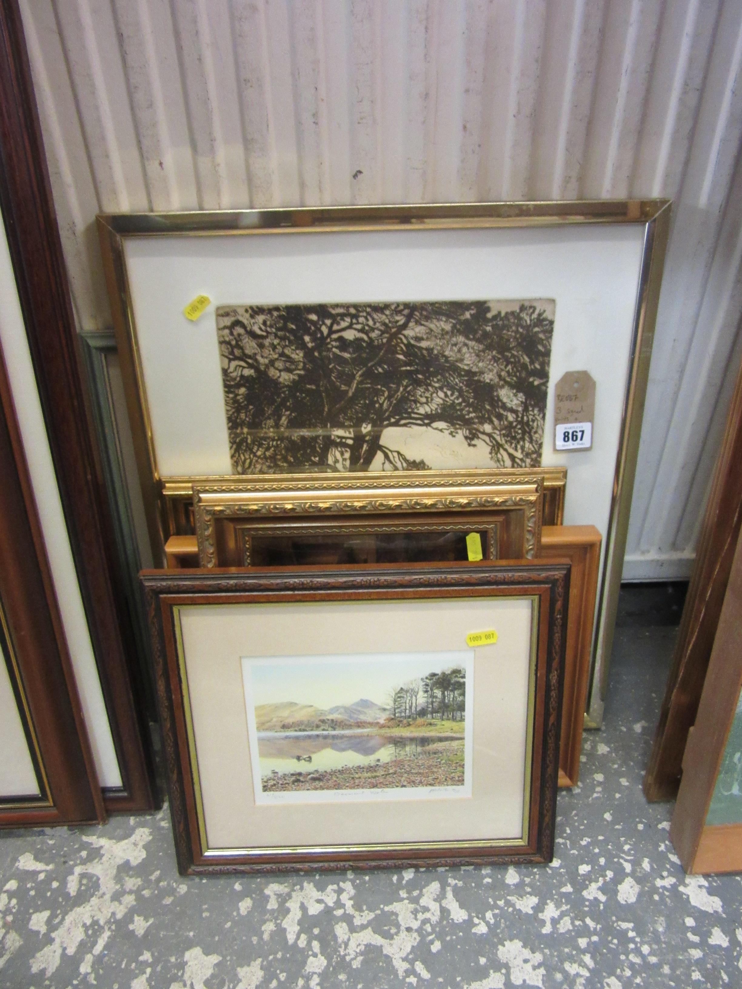 THREE SIGNED PRINTS, A CRYSTOLEUM AND TWO OTHER FRAMED PICTURES (6) Image
