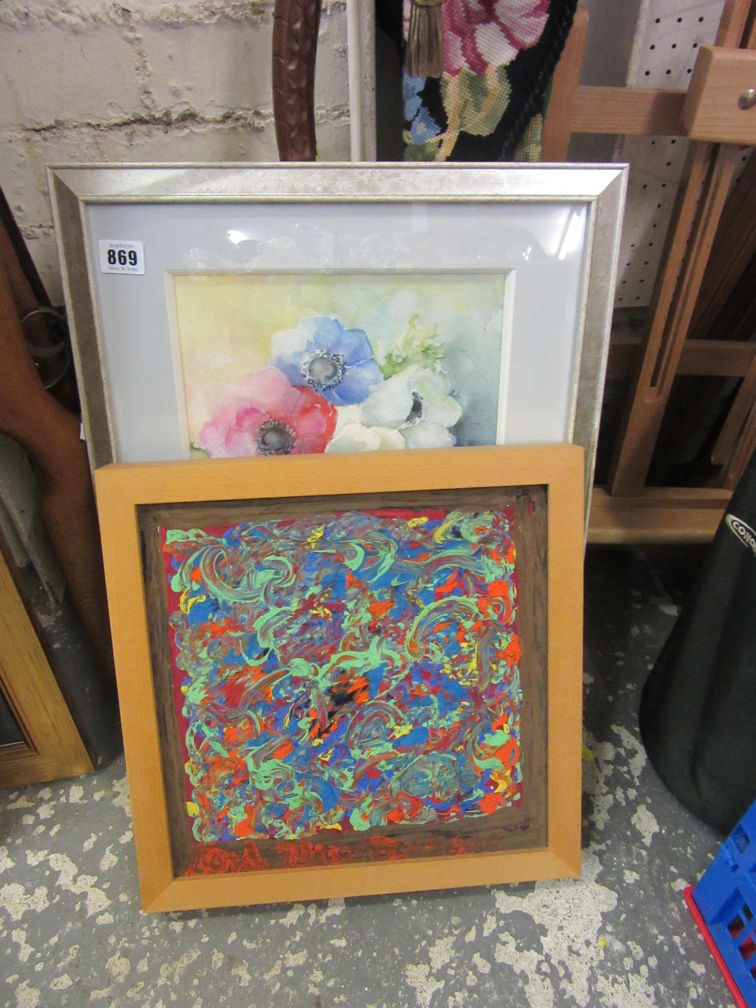 G W THREDDEN ANEMONES WATERCOLOUR, TOGETHER WITH A BEACH SCENE AND AN ABSTRACT Image