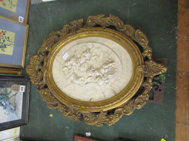 GILT FRAMED CHERUB PLAQUE AND IRON GRID Image