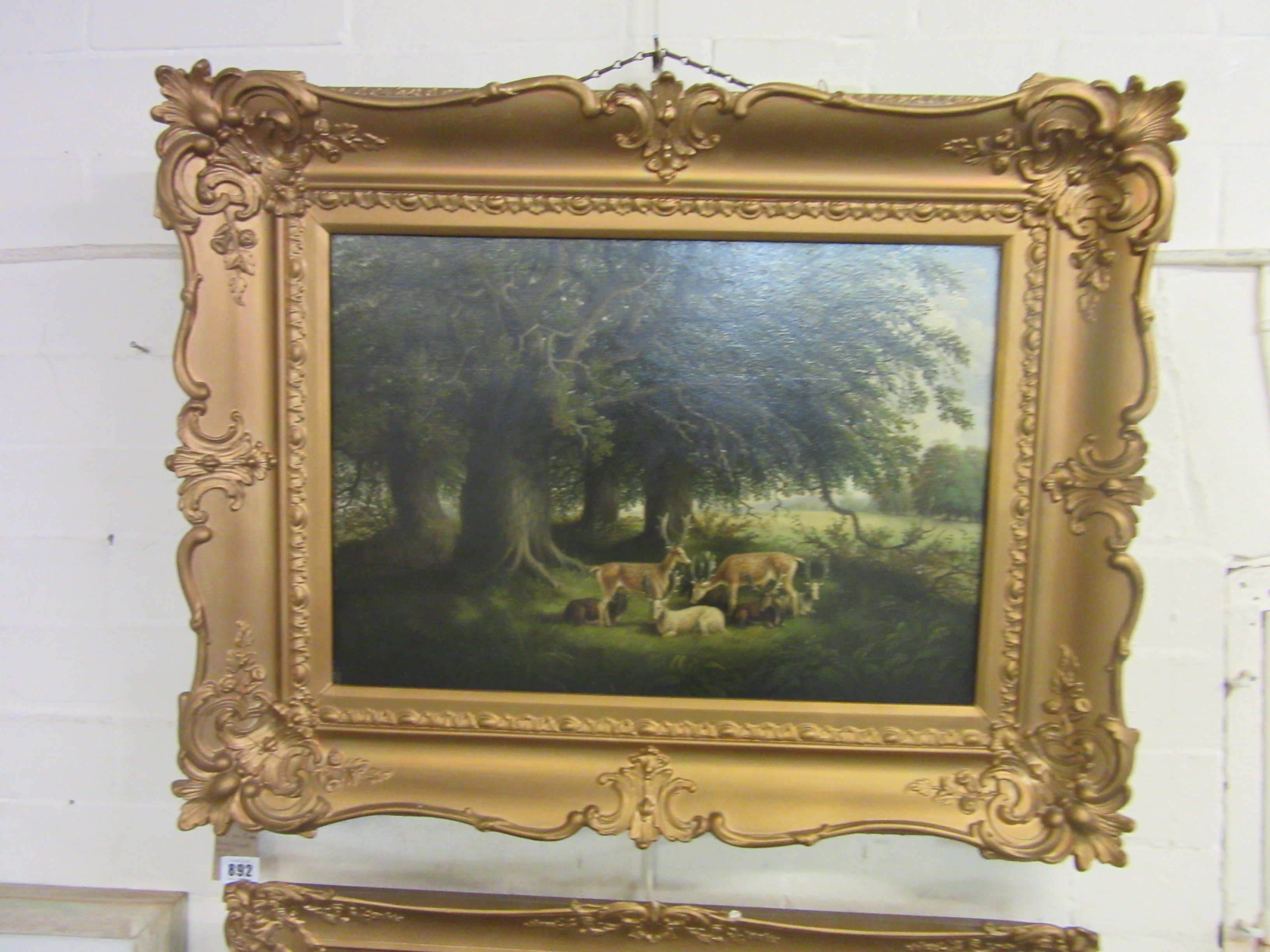 OIL ON BOARD LANDSCAPE AND WHITE HART Image