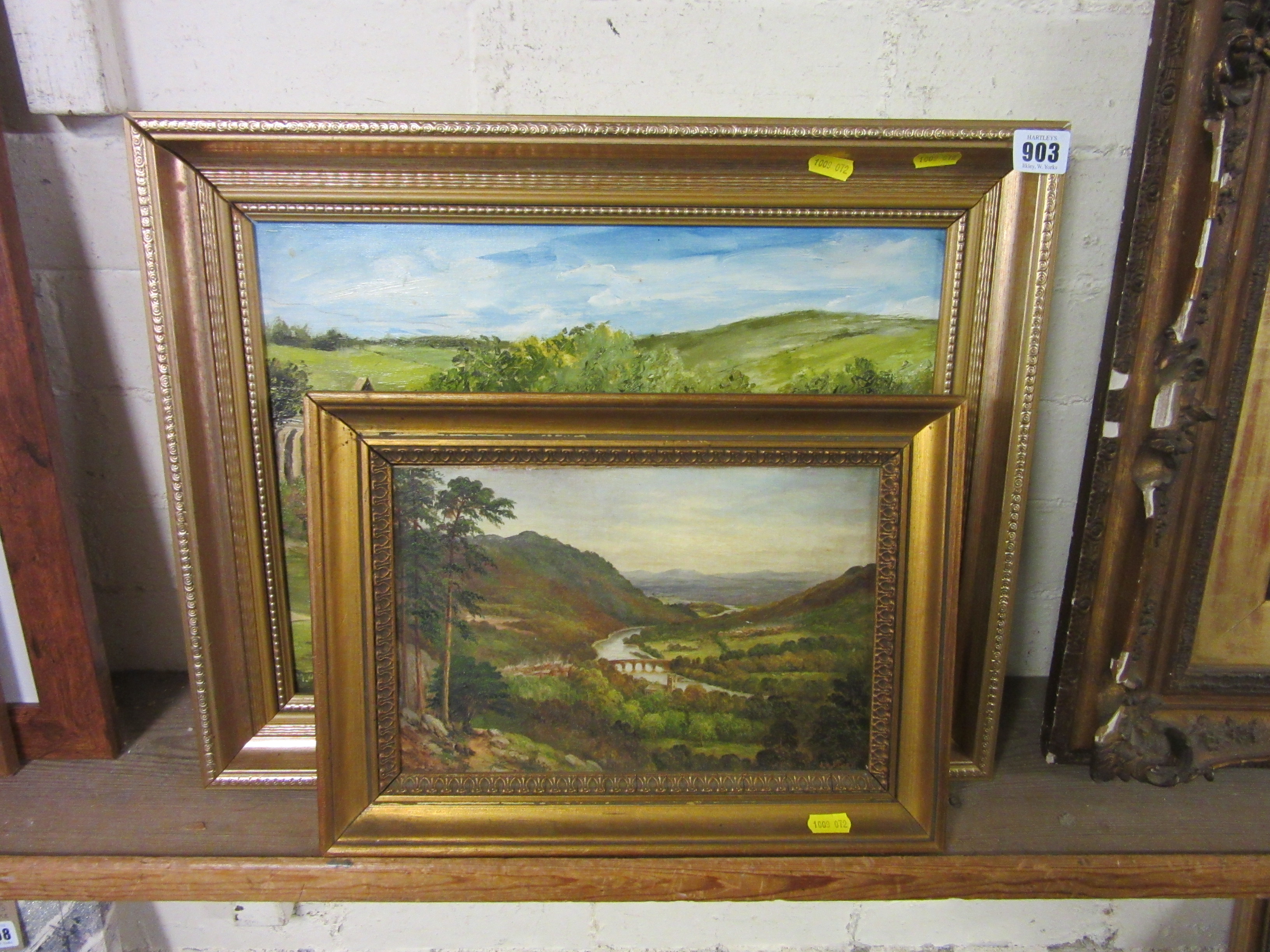 M ARMITAGE, VIEW OF BOLTON ABBEY, OIL ON BOARD AND AN OIL OF A RIVER VALLEY SIGNED J FLORY Image