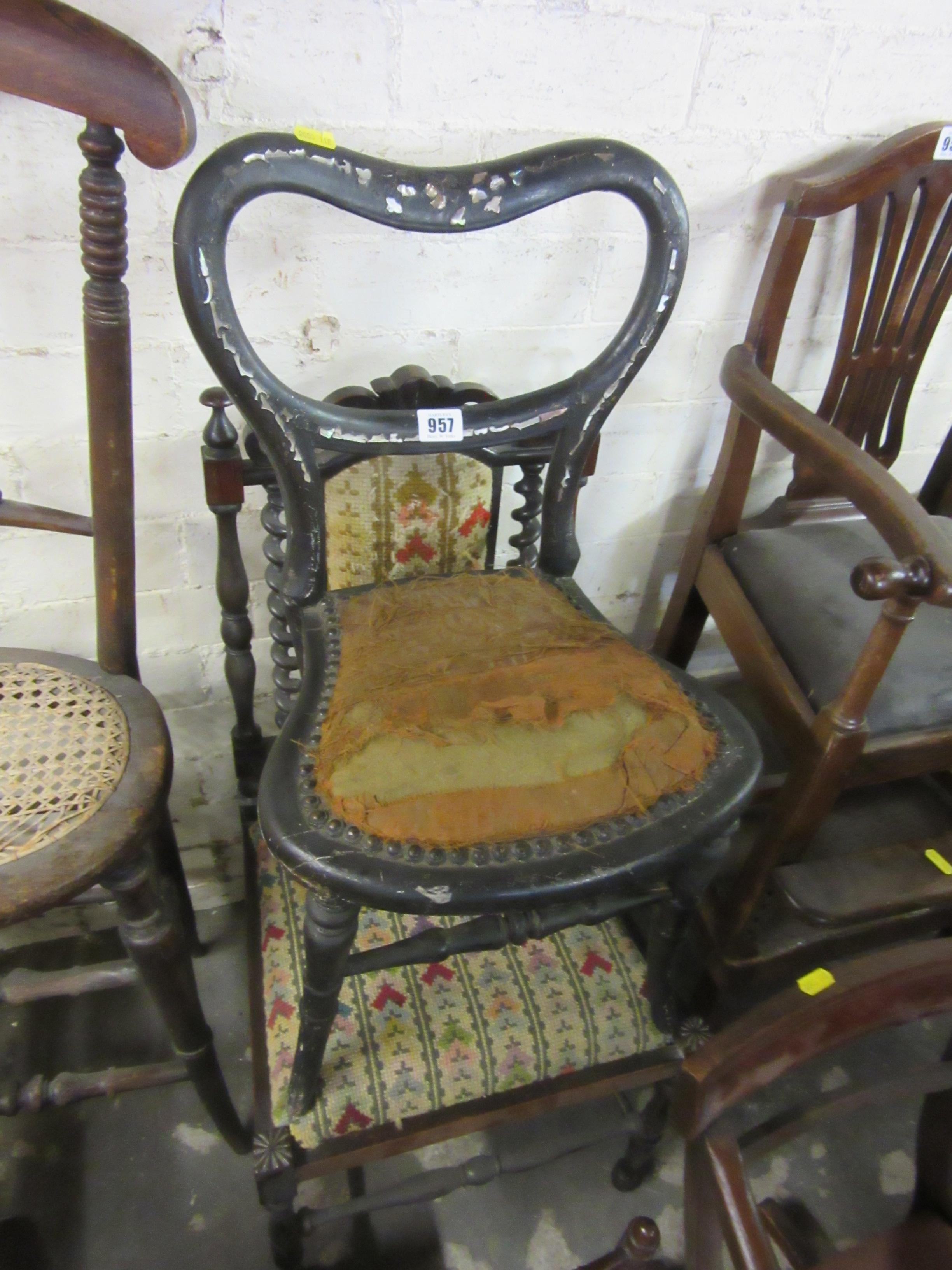 CHILD'S INLAID EBONISED CHAIR AND BARLEY TWIST FINIAL CHAIR Image