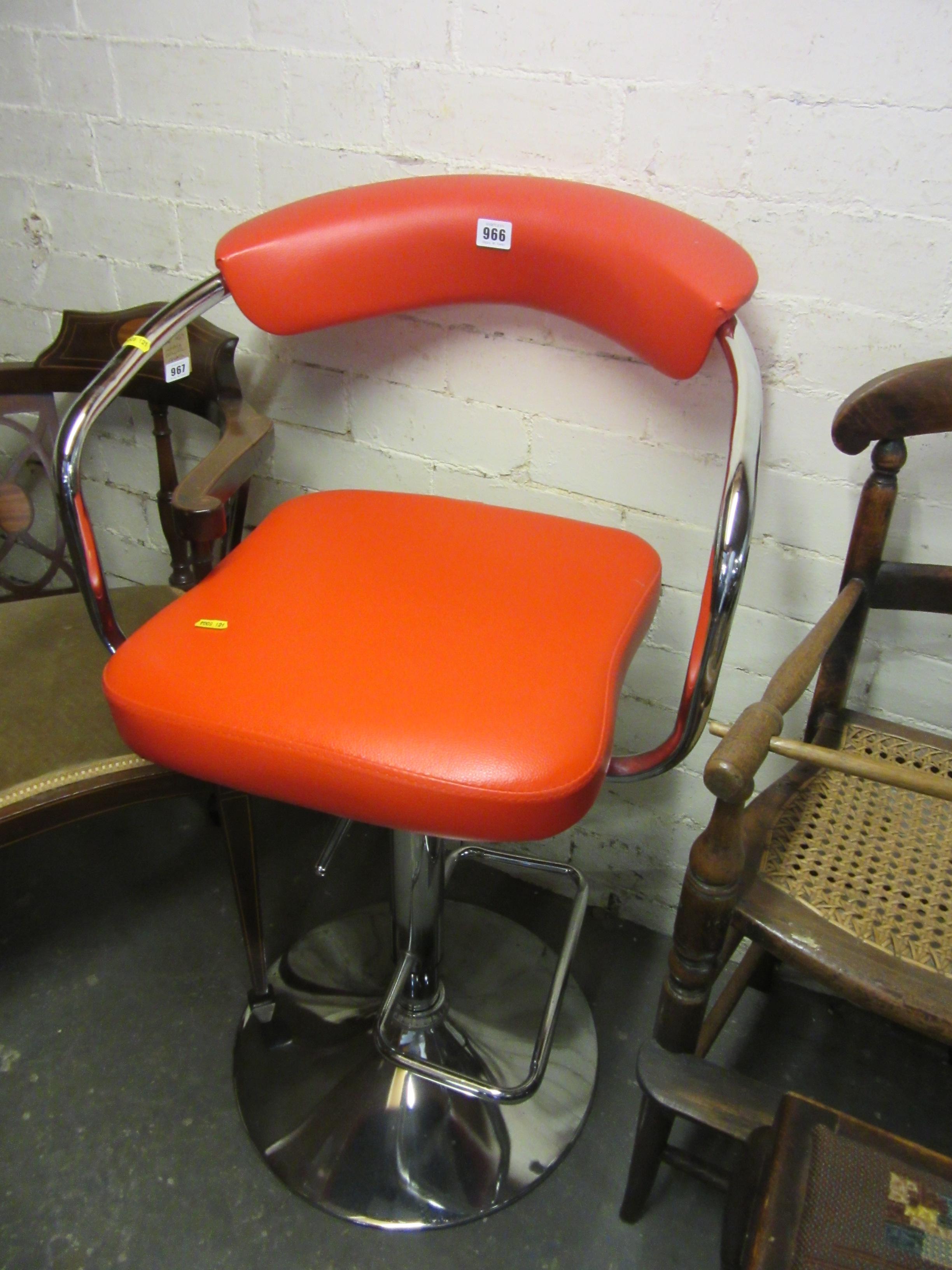 RETRO CHROME AND RED UPHOLSTERED STOOL Image