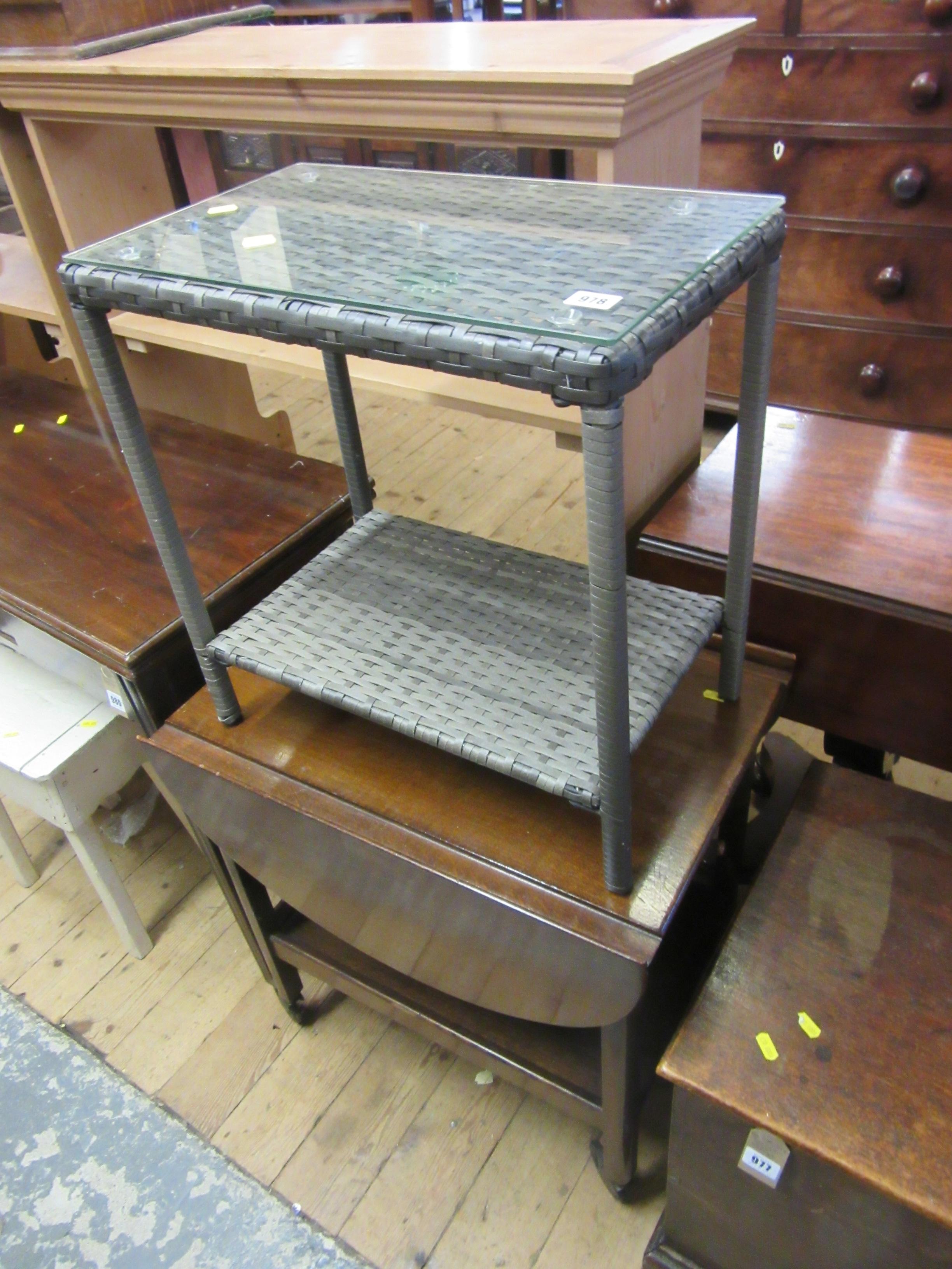 TWO TIER DROP LEAF TROLLEY AND A MODERN SIDE TABLE Image