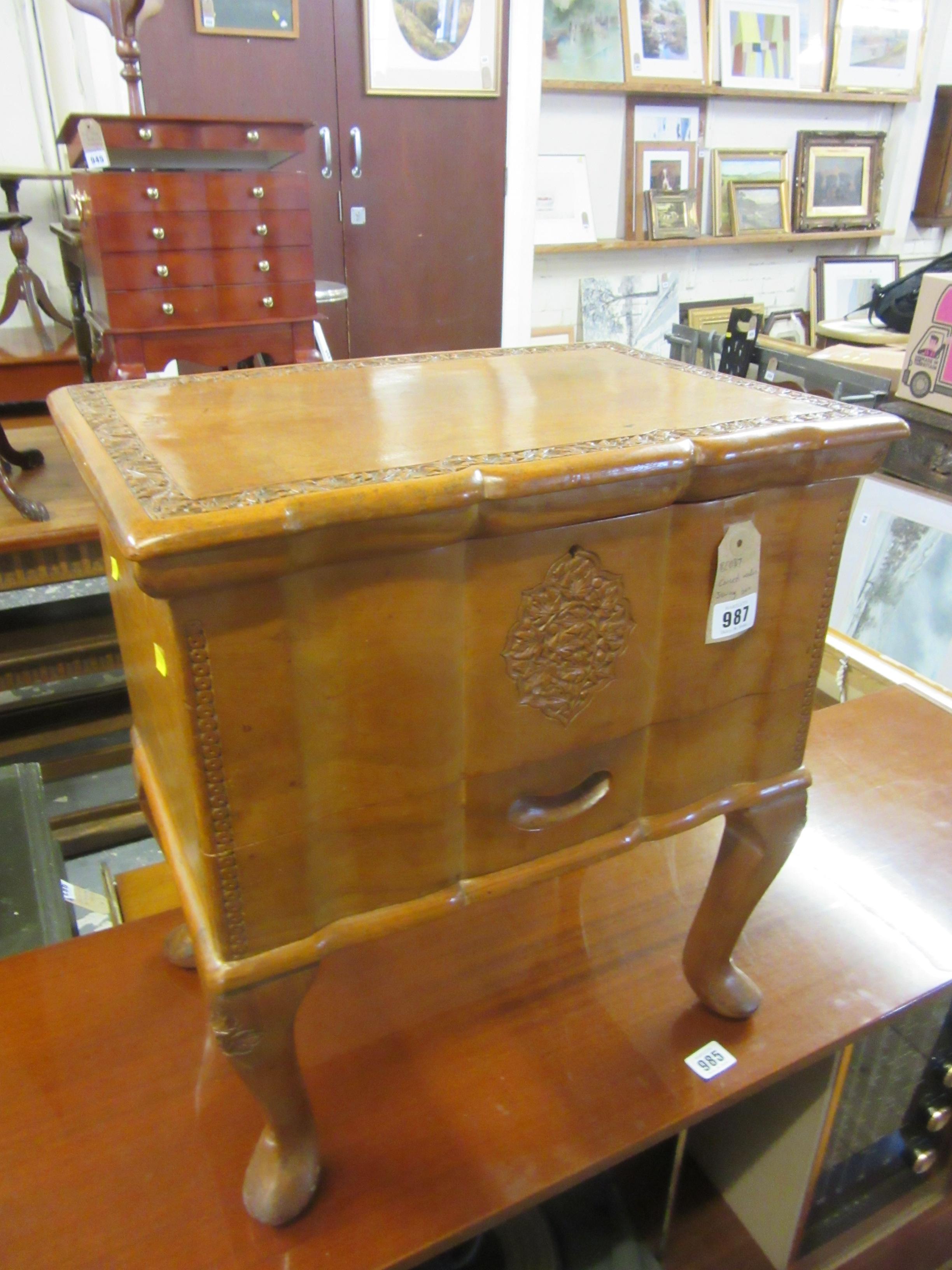 CARVED WOOD SEWING BOX Image