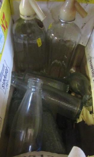 BOX WITH SODA SYPHONS AND OLD BOTTLES Image