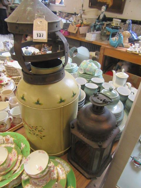 TWO LANTERNS AND A PAINTED CANISTER  Image