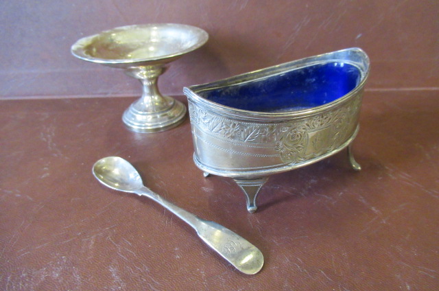 SILVER MUSTARD  RAISED DISH AND SPOON  Image