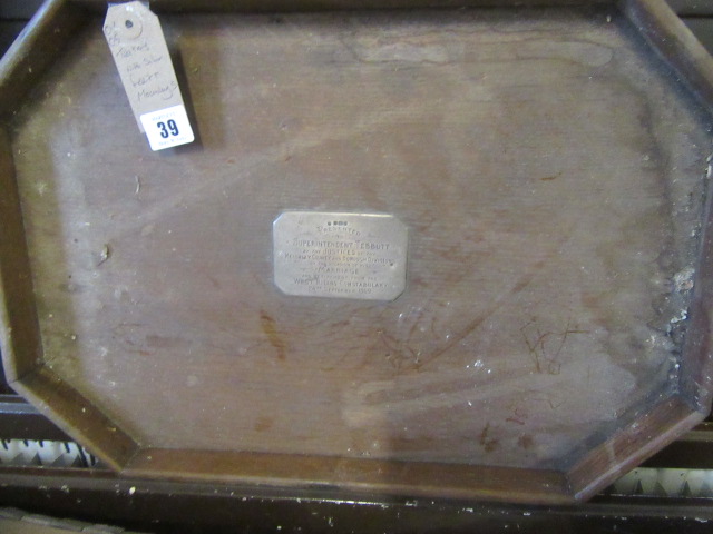 OAK TEA TRAY WITH SILVER FEET AND MOUNTINGS Image