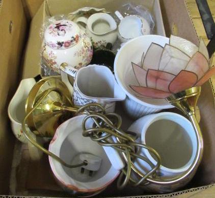 BOX OF CERAMICS AND A LAMP Image