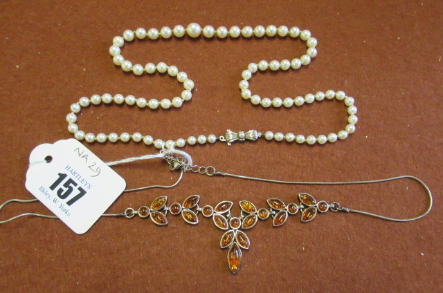 CULTURED PEARLS WITH 9CT CLASP AND TWO SILVER NECKLACES Image