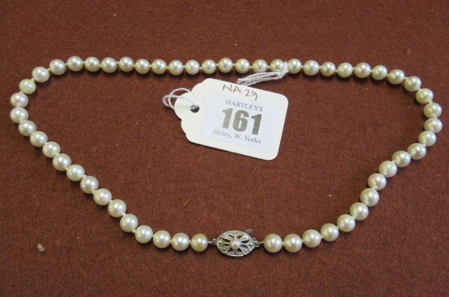 CULTURED PEARL NECKLACE WITH 9CT WHITE GOLD AND DIAMOND CHIP CLASP  Image