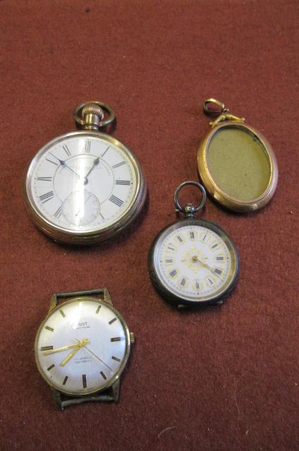 SILVER CASED WATCH  TWO OTHERS AND 9CT GOLD PENDANT Image