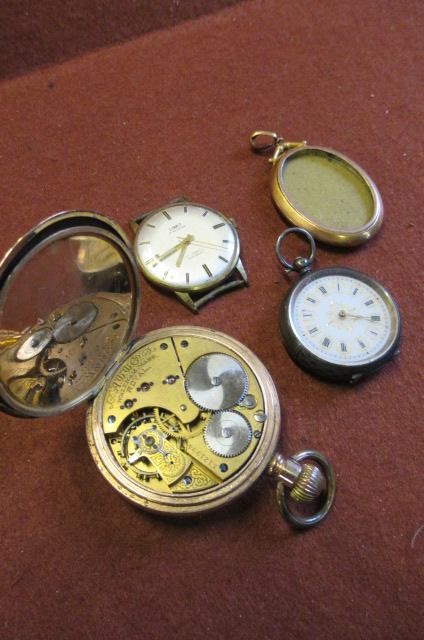 SILVER CASED WATCH  TWO OTHERS AND 9CT GOLD PENDANT Image
