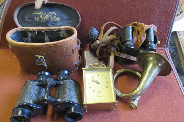 TWO PAIRS OF BINOCULARS  CLOCK AND TWO OTHERS Image