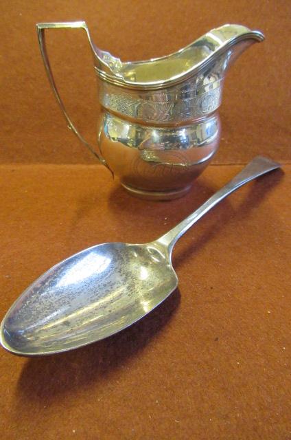 NEWCASTLE SILVER MILK JUG AND TABLESPOON  Image