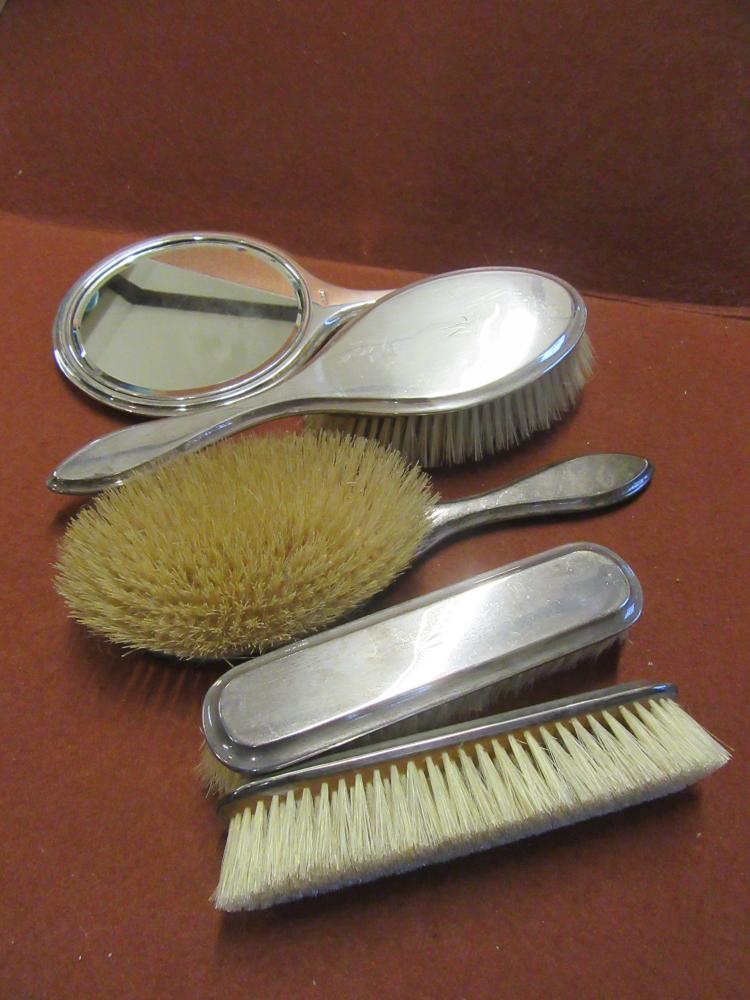 FIVE PIECE SILVER DRESSING TABLE SET Image
