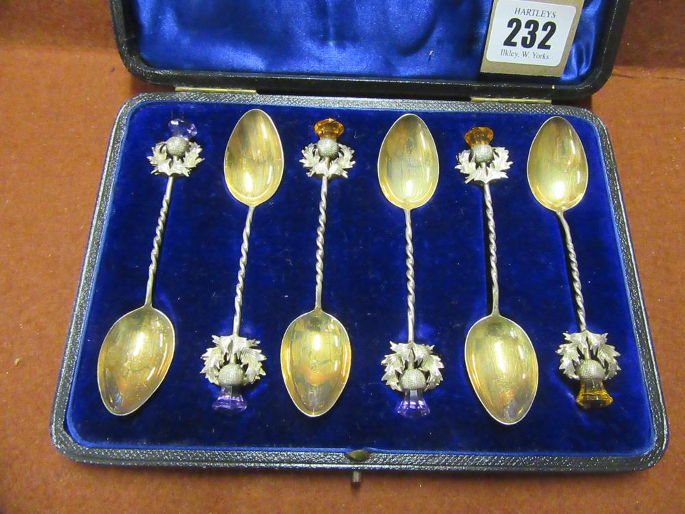 CASED SET OF SIX THISTLE TOPPED SPOONS    CHESTER 1908 Image