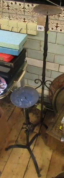 FIRE SCREEN AND TWO METAL CANDLESTICKS Image