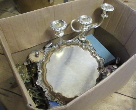 BOX OF SILVER PLATED ITEMS ETC Image