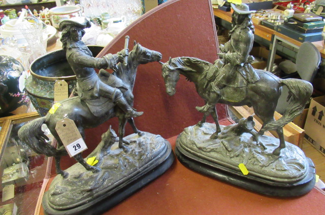 PAIR OF SPELTER CAVALIERS ON HORSE BACK Image