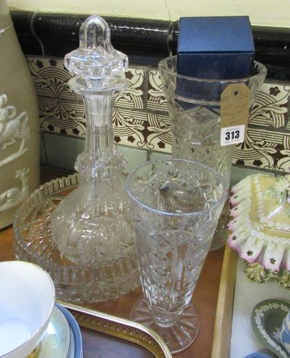 CUT GLASS DECANTER AND FOUR OTHERS Image