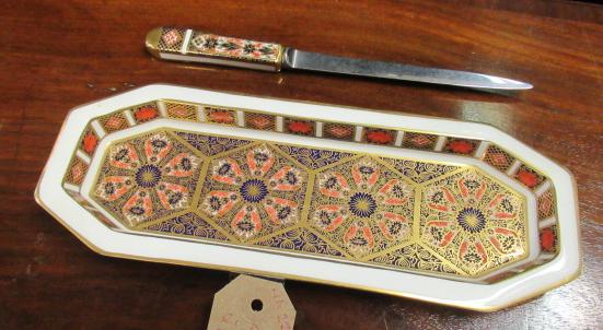 ROYAL CROWN DERBY PEN TRAY AND PAPER KNIFE  BOTH 1ST QUALITY Image