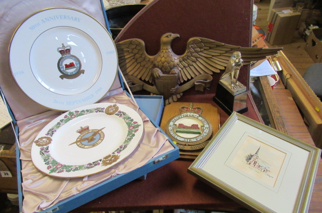 RAF PLAQUE  TWO PLATES  TWO METAL EAGLES AND A PICTURE Image