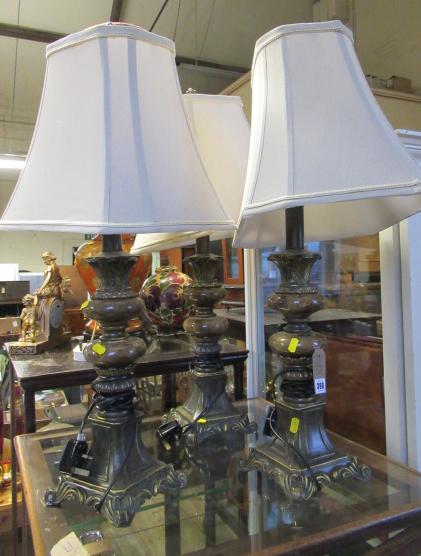 THREE MATCHING TABLE LAMPS WITH SHADES Image