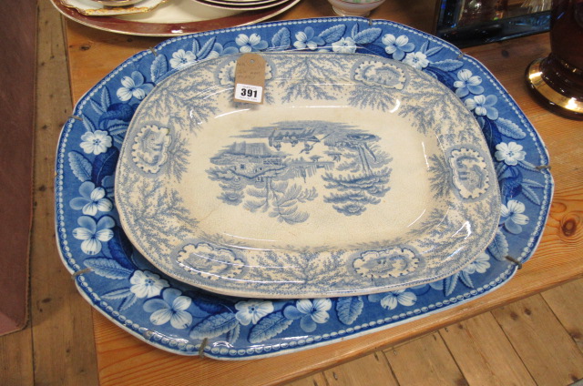 TWO BLUE AND WHITE MEAT PLATES Image