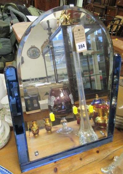 ART DECO BLUE GLASS TABLE MIRROR Image