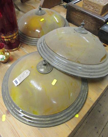 THREE BRASS AND GLASS CEILING LIGHTS Image