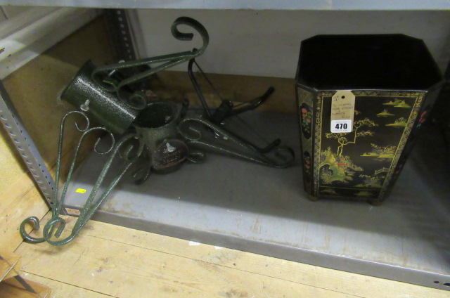THREE METAL TREE STANDS AND A WASTE BIN Image