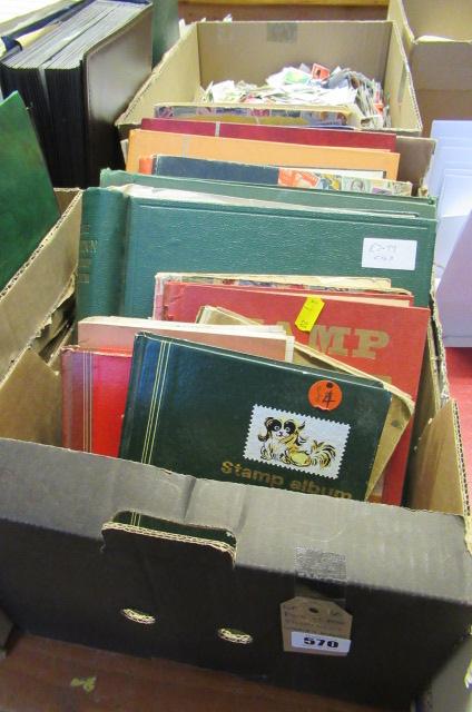 BOX OF PART FILLED WORLD STAMP ALBUMS Image