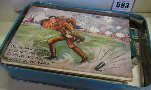 TIN OF OLD POSTCARDS AND STAMPS Image