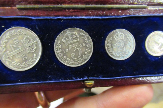 THREE CASED COINS AND MEDALS INCLUDING MAUNDY MONEY Image